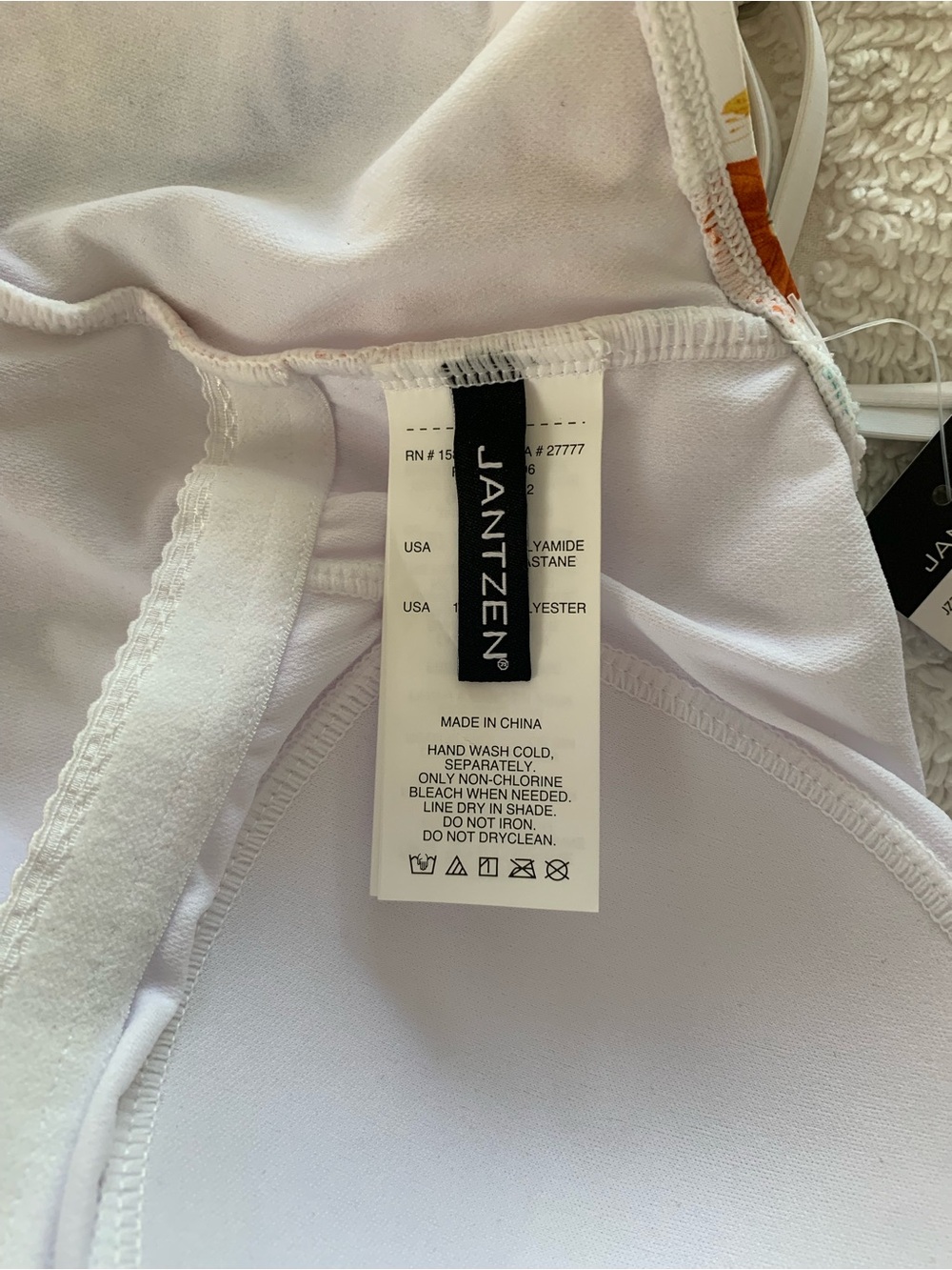 NWT Jantzen Swimsuit: 1-Piece White/Teal Multicolor Floral Top, Ruched Center 12 - Picture 12 of 15